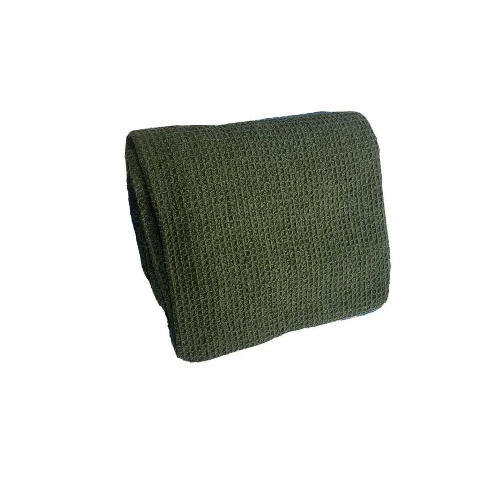 Arhaus Home Luxury Waffle Knit Blanket Throw Cover Quilt Dark Green Cotton 50x60 - Picture 2 of 6